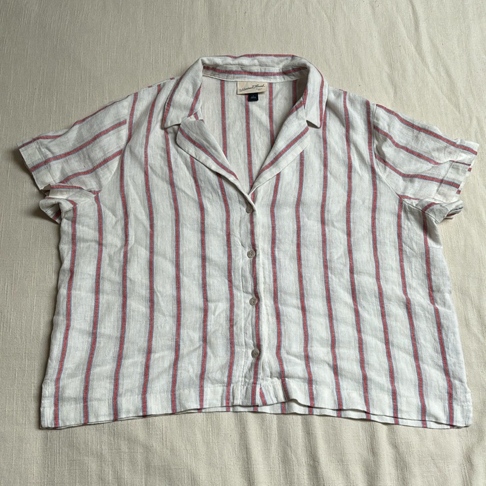 Target NWOT Linen Blend Button-Up Collared Cropped Top Women’s Size Large